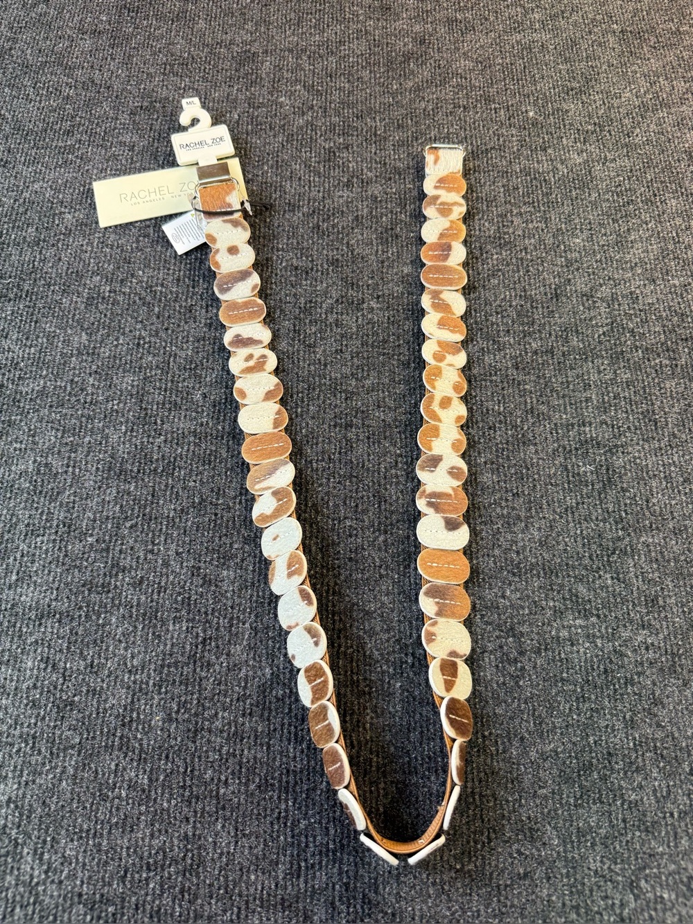 Rachel Zoe Beige and Tan Decorative Women’s Belt Cow Print large